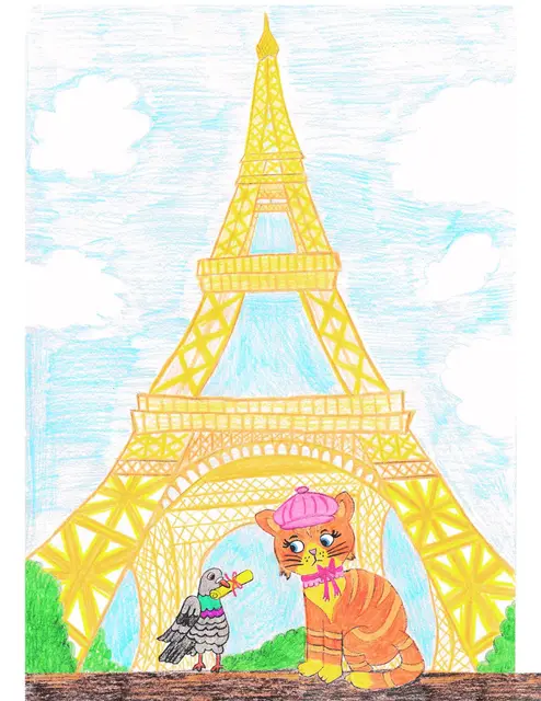 Rosie and the pigeon at the Eiffel Tower