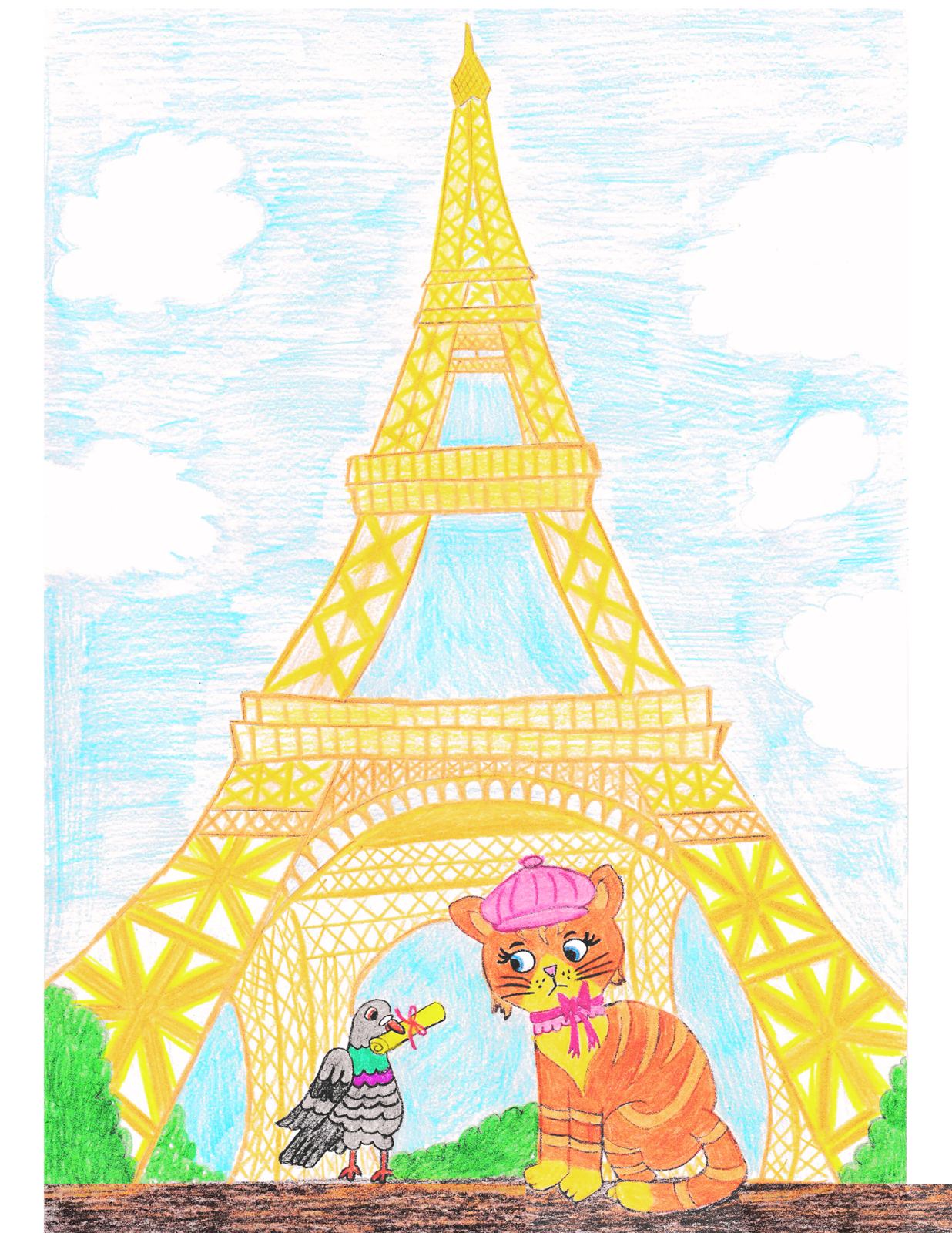 Rosie and the pigeon at the Eiffel Tower